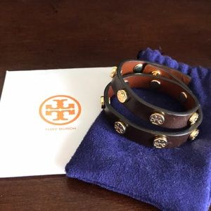Tory Burch double wrap logo stud bracelet